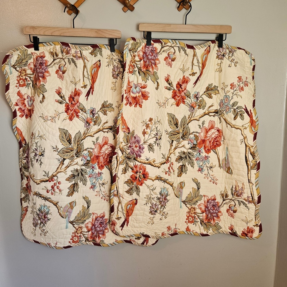 Waverly Charleston Chirp 2pc Standard Quilted Pillow Sham Ivory Red Bird Floral